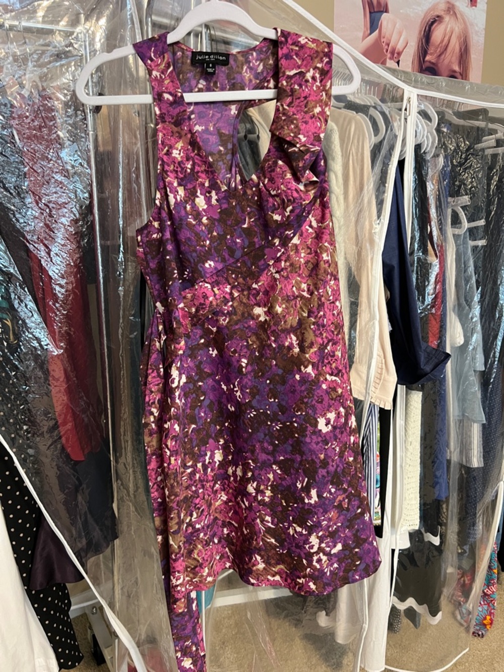 Julie Dillon Plum Floral Ruffle Midi Dress